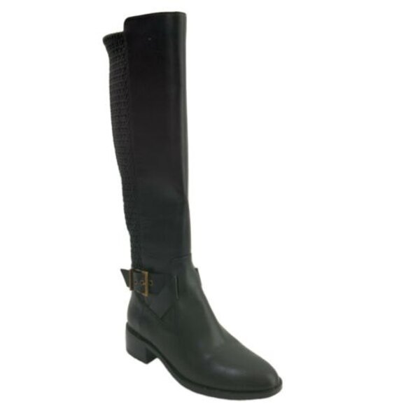 Cole Haan Tall Boot 7B Black Leather Waterproof Stretch Comfort Mixed Material - Picture 1 of 12